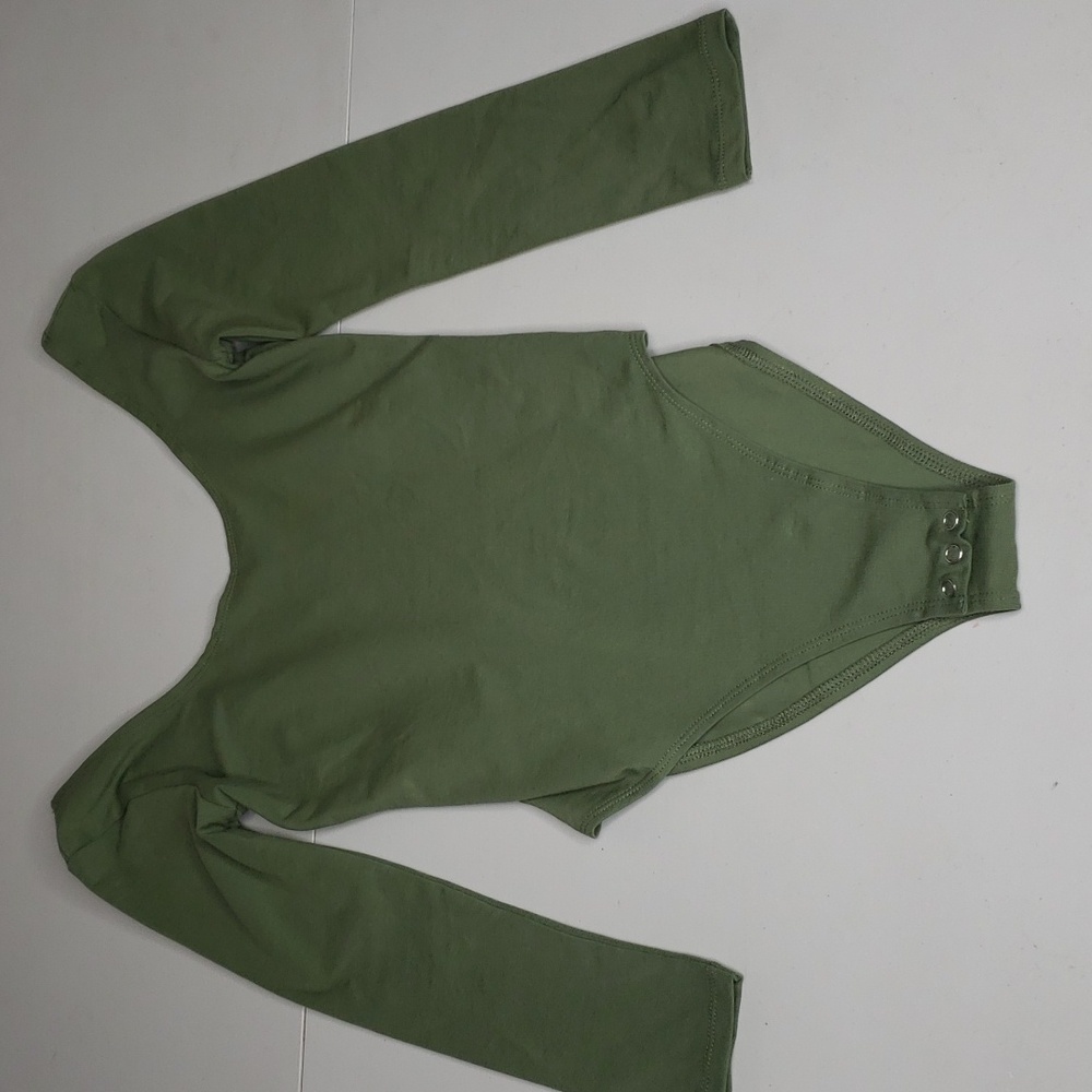 TopShop Womens Scoop Neck Long Sleeve Bodysuit Size 6 US Green Stretch